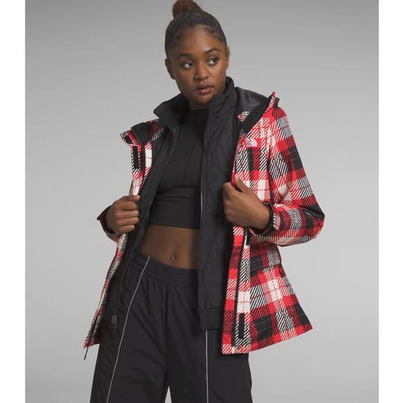 North Face TNF 3 in 1 Monarch Triclimate Jacket Red Plaid Women Ski Snow - Picture 2 of 16